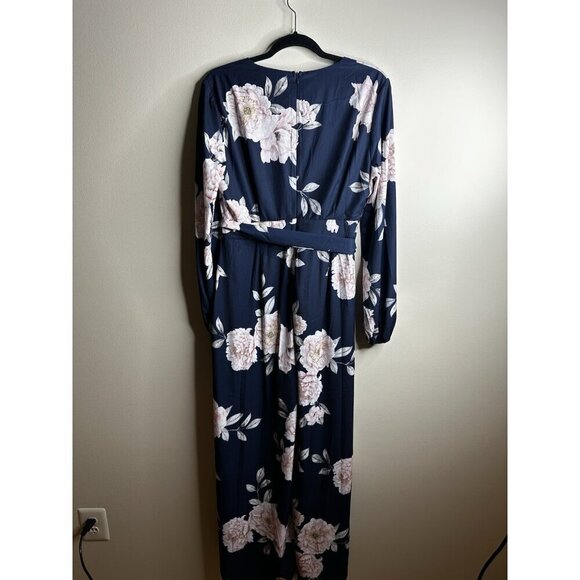 Petal + Pup Jumpsuit Women XL Navy Pink Floral Long Sleeve Wide-Leg Prairie Core - Picture 10 of 16